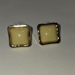 Gold and Cream Square Earrings